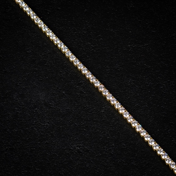 Mens Hip Hop Round Cut Solitaire Cz 14K Gold Plated Iced Tennis Chain Bracelet - Picture 3 of 3